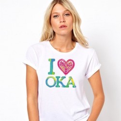 koszulka biała z kolorowym I love OKA
